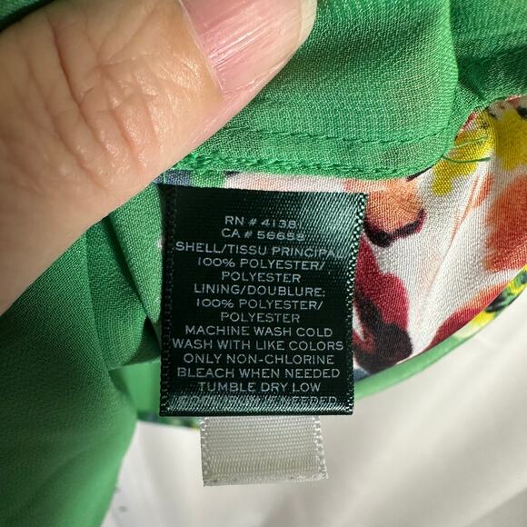 Lauren Ralph Lauren Green Floral V-neck Drop Shoulder Blouse XL Career School‎ - Picture 7 of 10